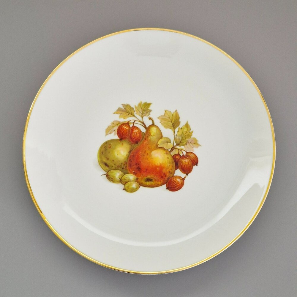 Vintage German Pear Fruit Motif Dinner Plates, Gold Trim, Fall Autumn Kitchen